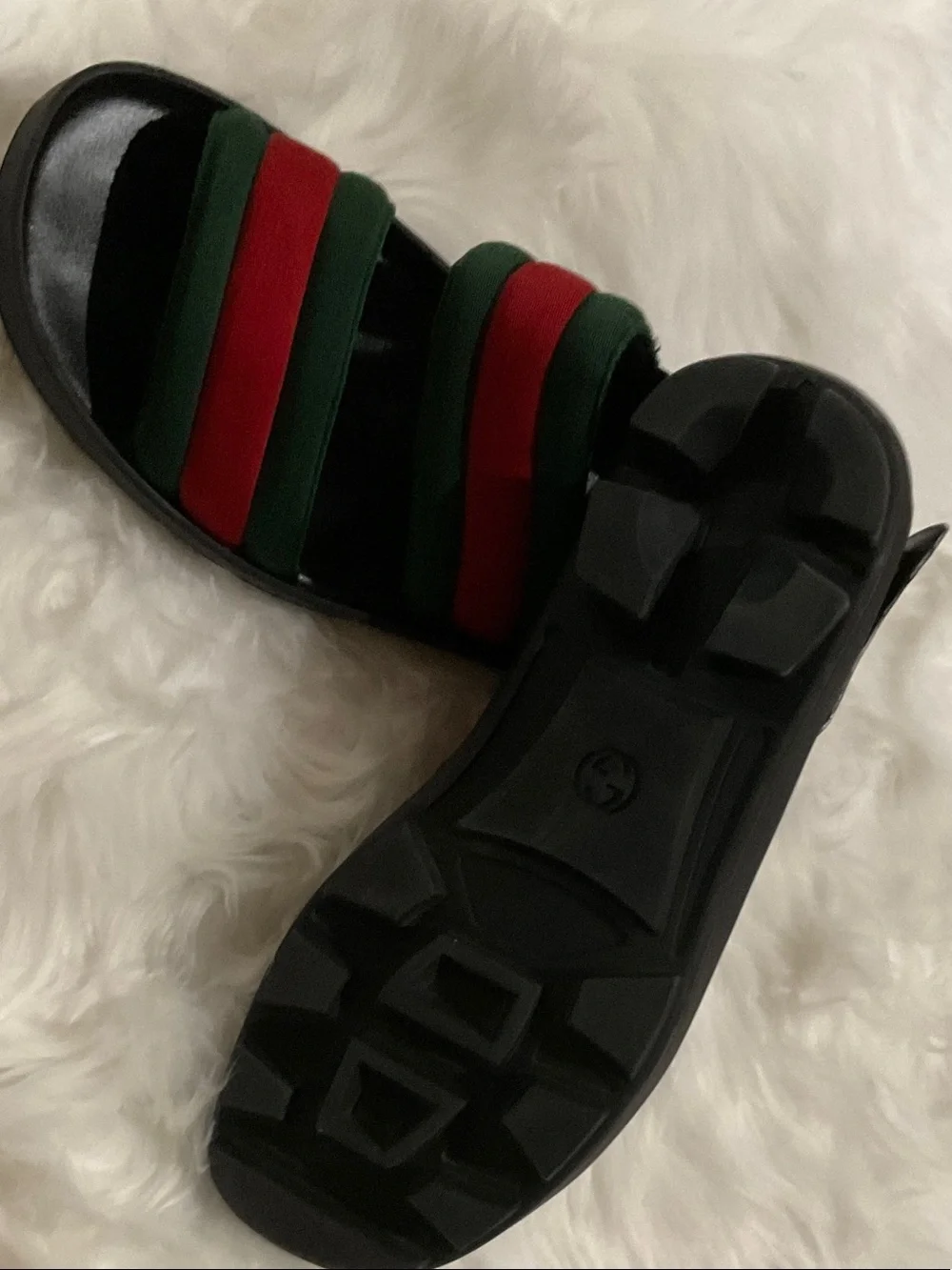 Gucci Black Sandals with Green and Red Straps